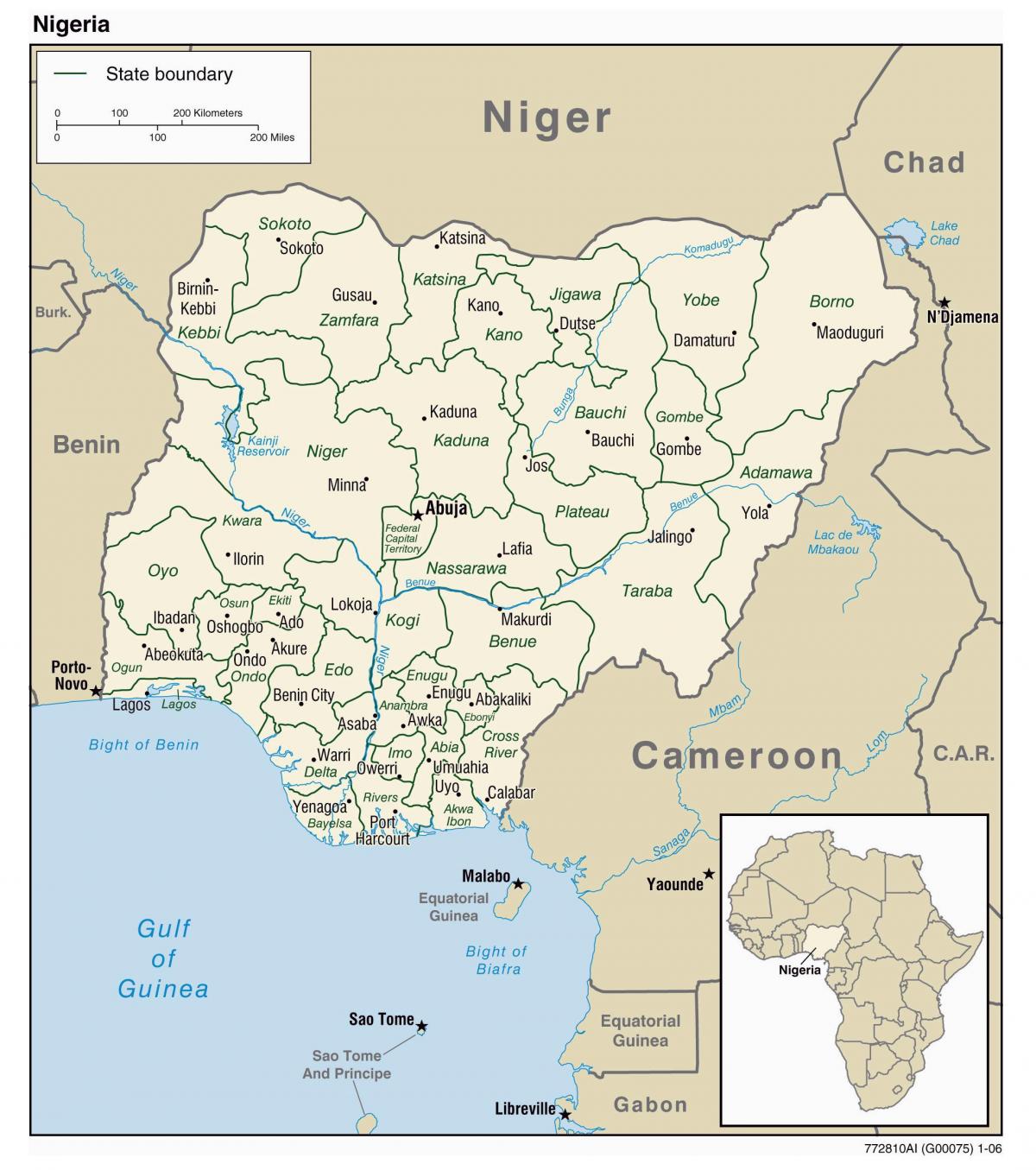 zemljevid nigerija z mesta