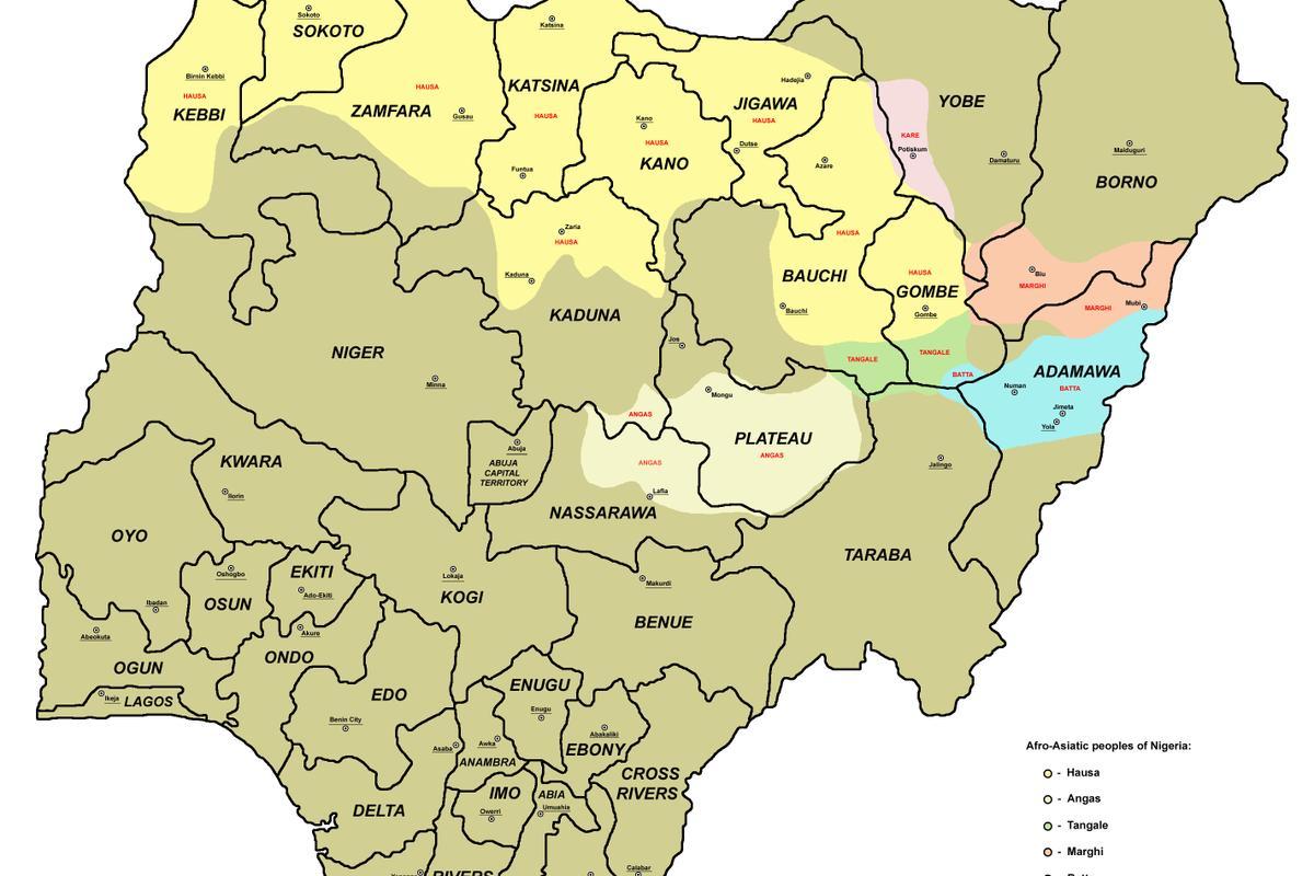 zemljevid nigerija s 36 članic