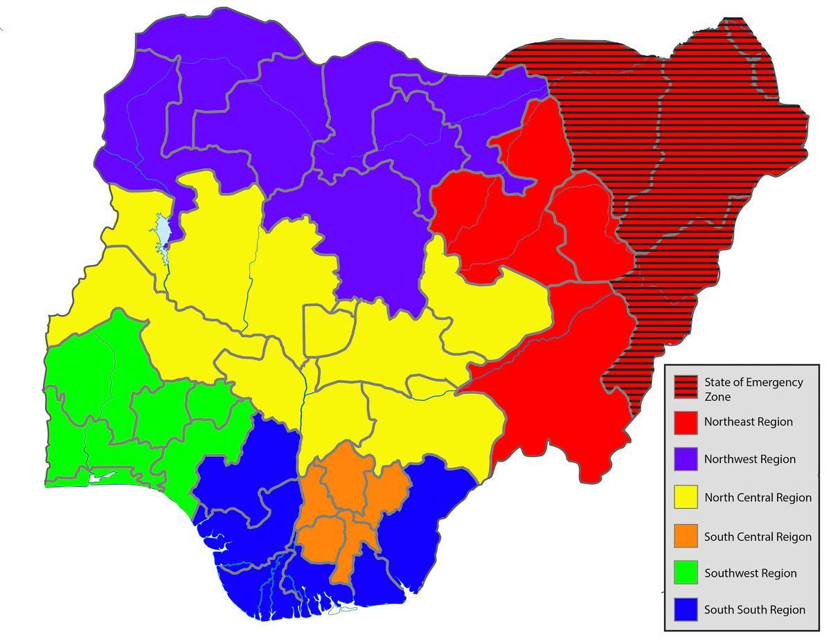 zemljevid nigeriji, ki prikazuje vse članice