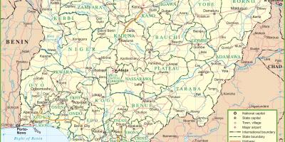 Zemljevid nigeriji, ki prikazuje glavne ceste