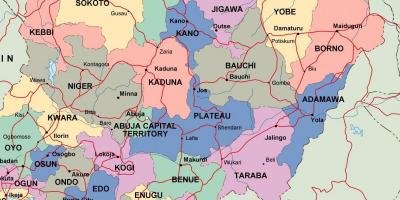 Zemljevid nigerija z državami in mesti