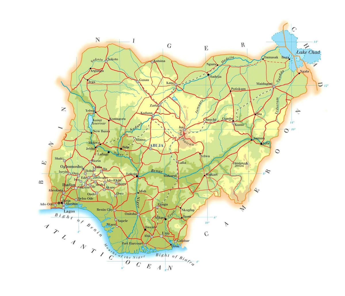 Zemljevid fizično nigerija
