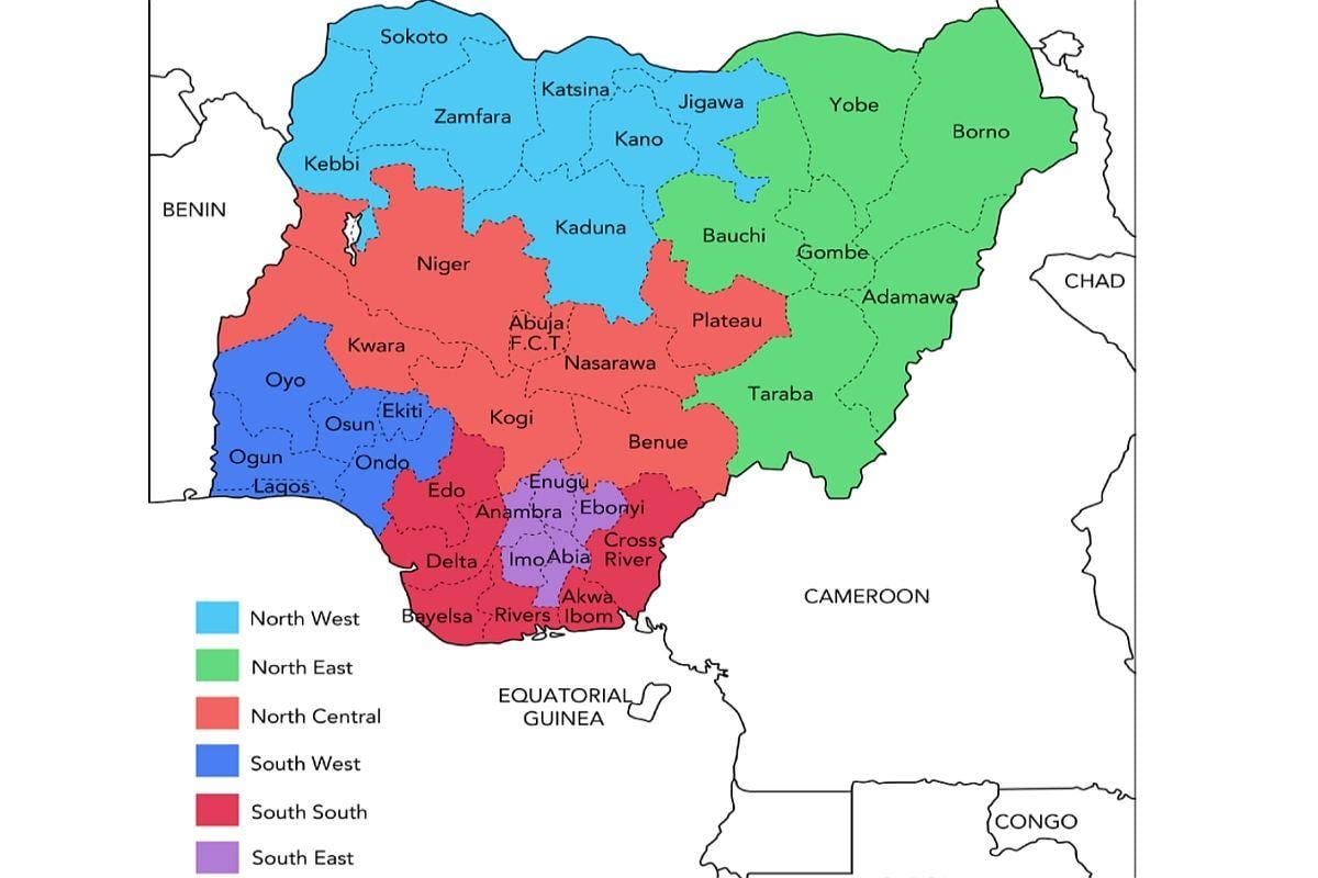 zemljevid nigeriji, ki prikazuje geopolitične cone