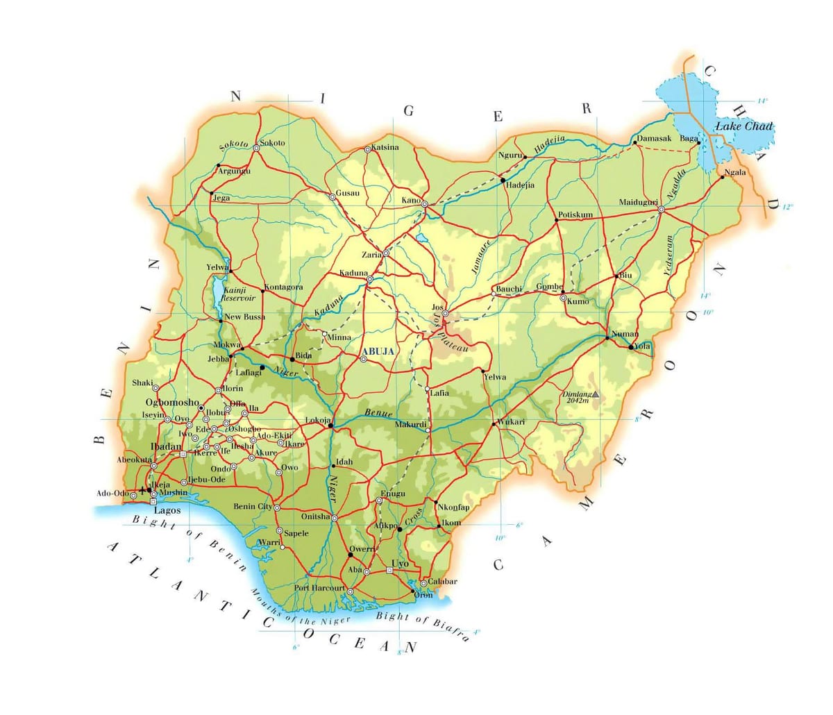 Zemljevid nigerija nadmorske višine