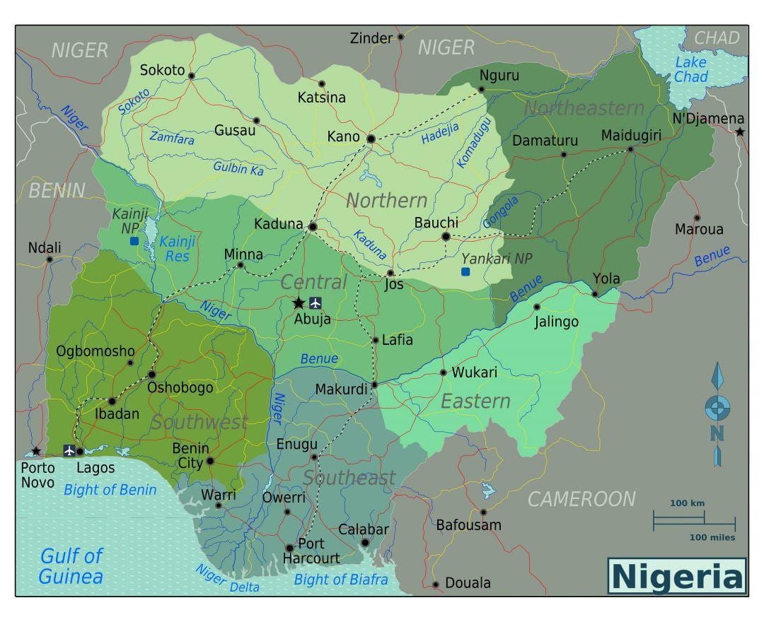 nigerija regionalni zemljevid
