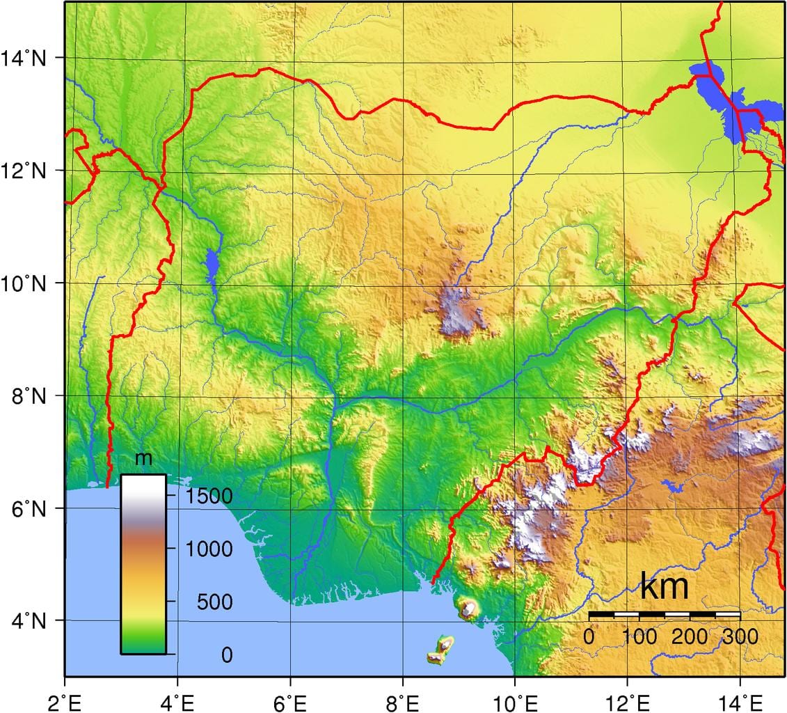Zemljevid nigerija topografske