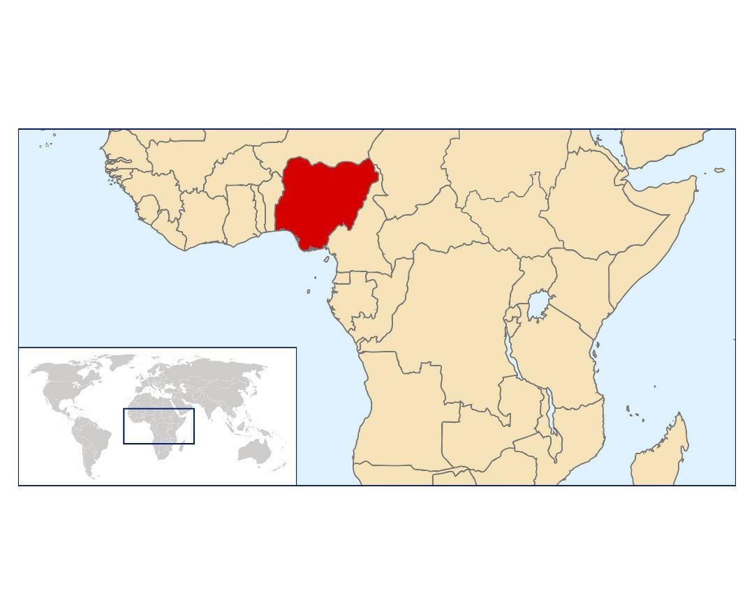 nigerija lokacijo na zemljevidu sveta