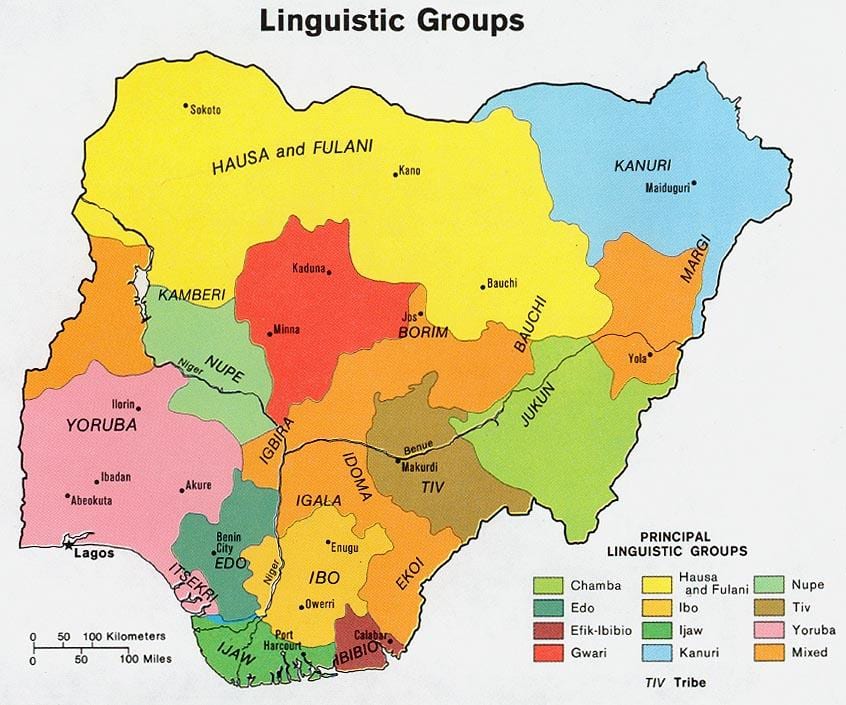 zemljevid nigeriji, ki prikazuje etničnih skupin