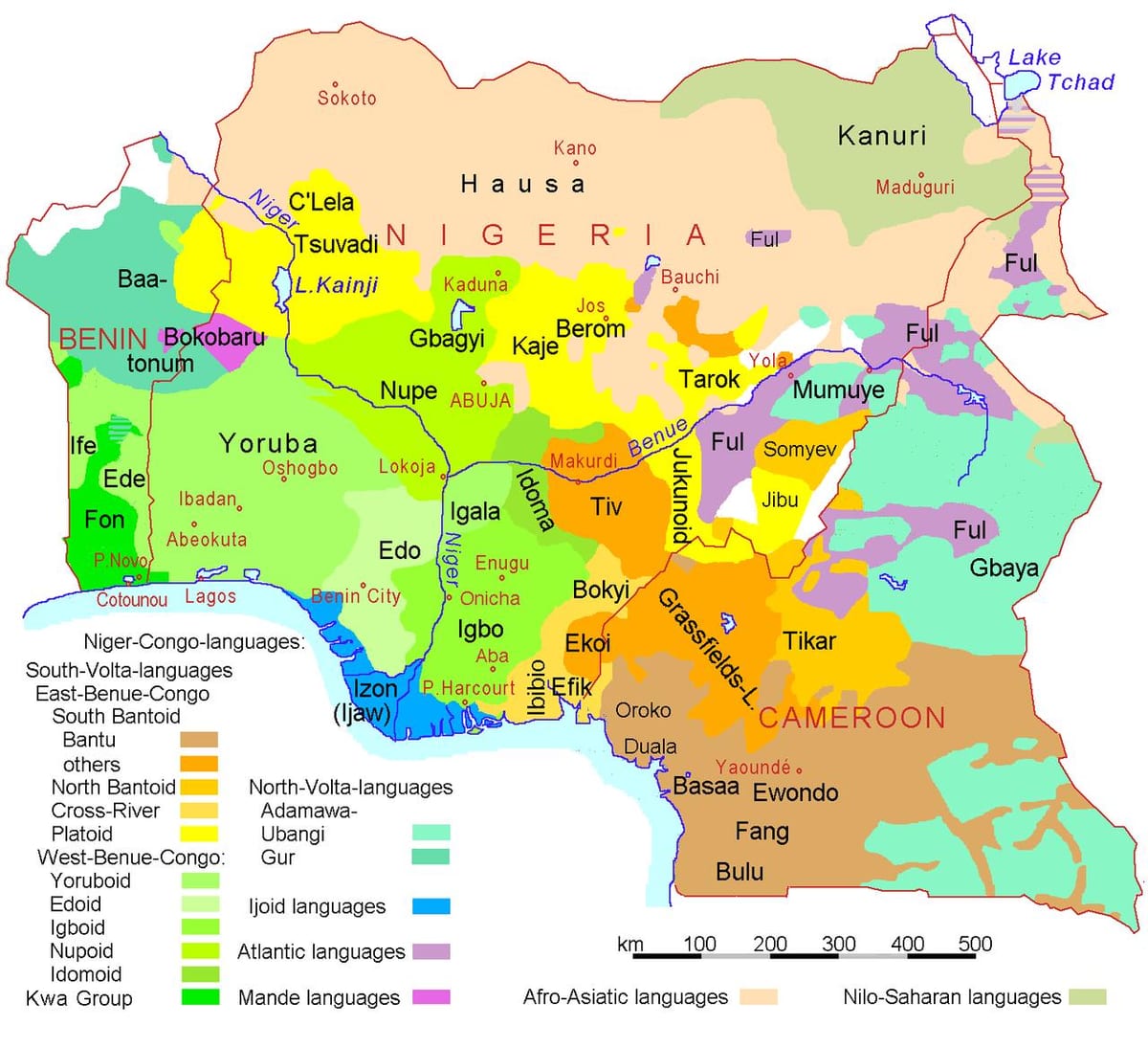 nigerija jezik zemljevid