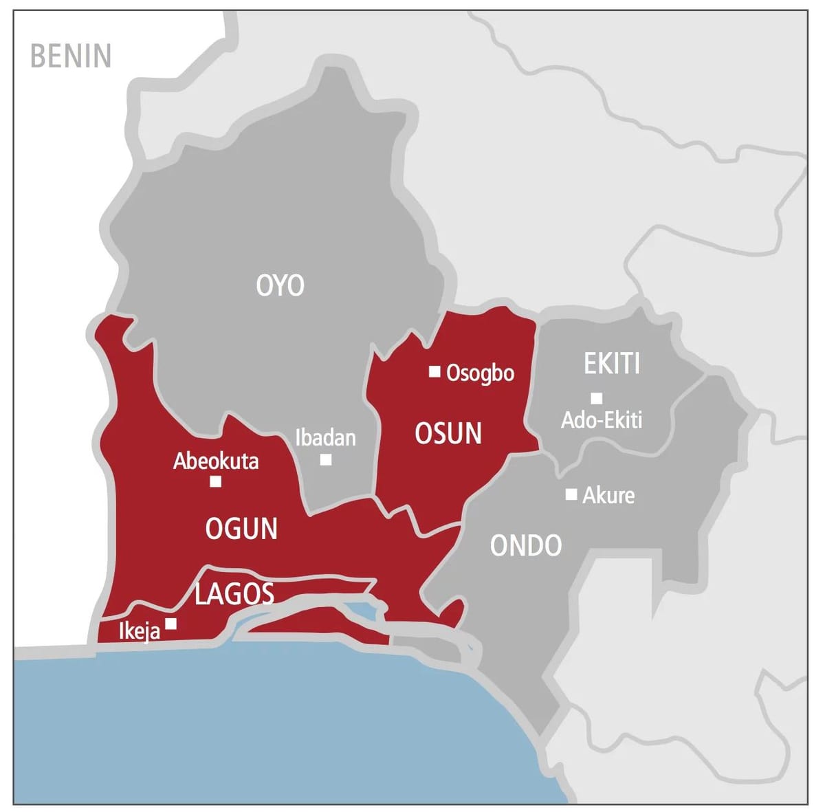 west nigerija zemljevid