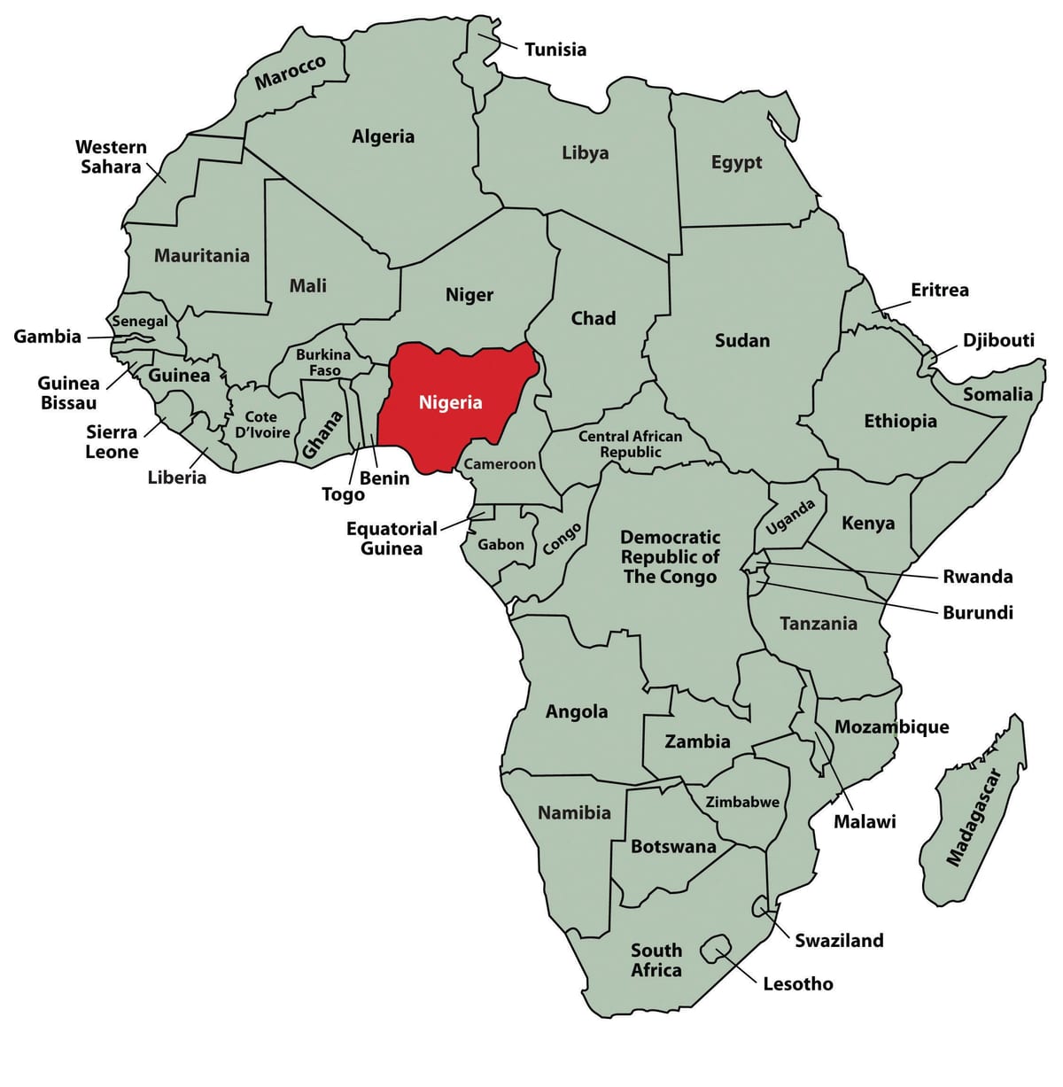 Zemljevid afrike prikazuje nigerija