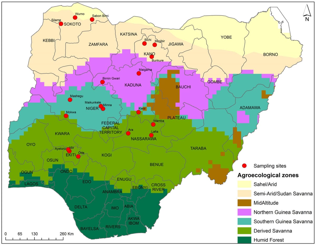 zemljevid nigeriji, ki prikazuje rastlinske distribucija