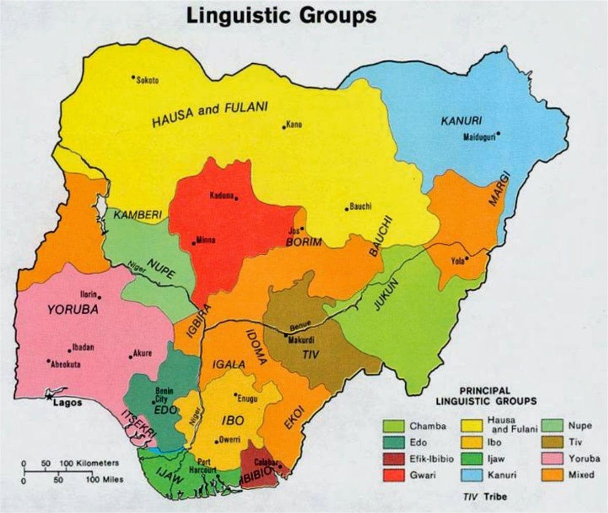 Zemljevid nigerijski plemen