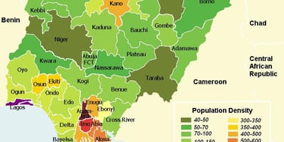 Nigerija je gostota prebivalstva zemljevid