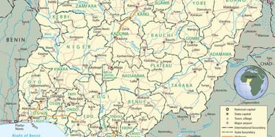 Zemljevid nigeriji, ki prikazuje članice in velikih