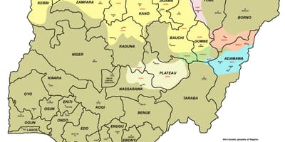 Zemljevid nigeriji, ki prikazuje 36 članic in njihovih prestolnicah